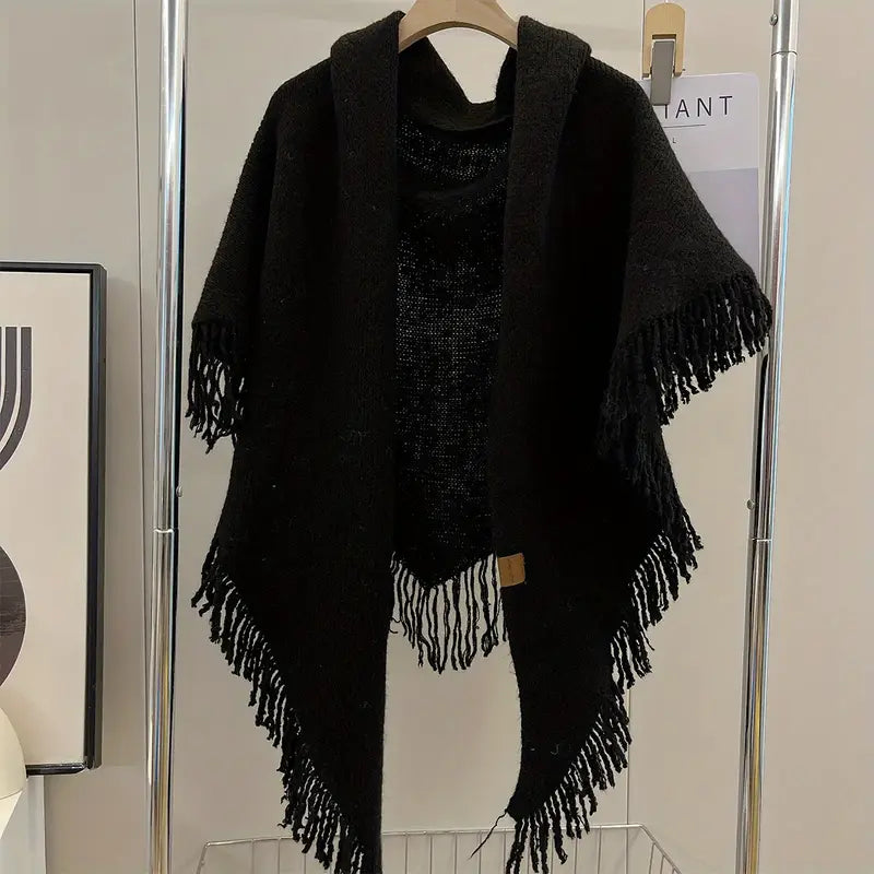 Isolde Women’s Elegant Winter Shawl Wrap with Fringe Trim